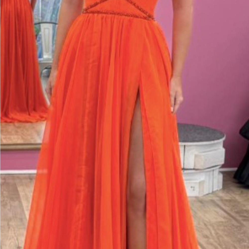 Jovani gown size 00 beautiful vibrant Orange Evening Gown prom pageant - Picture 2 of 3